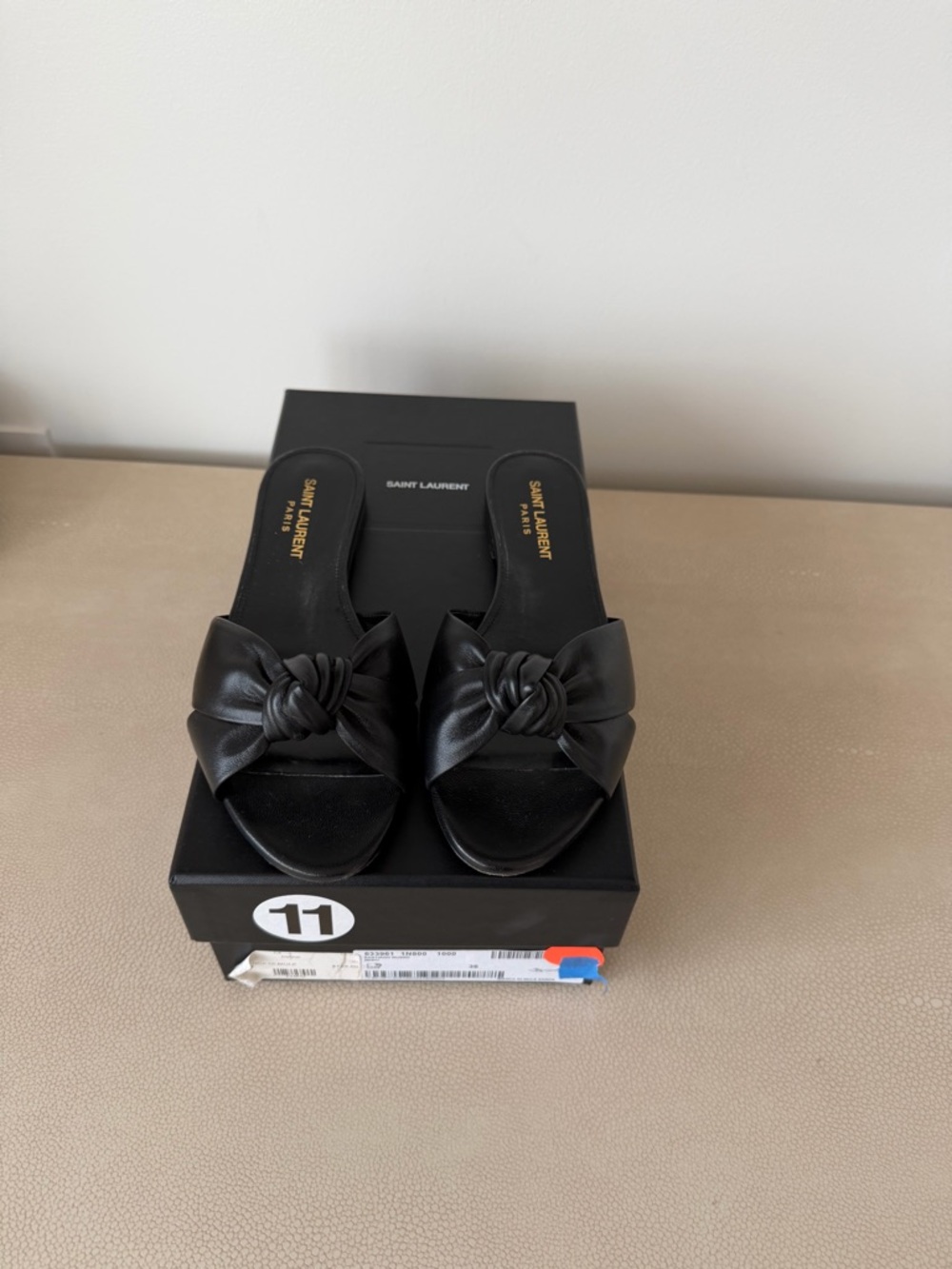 Saint Laurent Black Knotted Leather Sandals